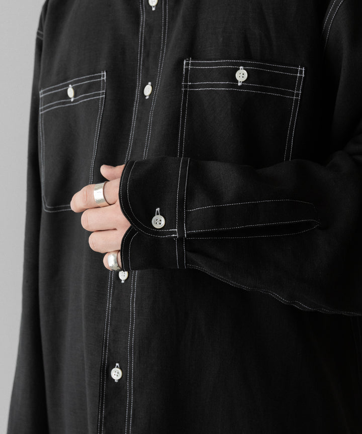 INTÉRIM(インテリム)のHYPER BIG LINEN OXFORD MILITARY WORK SHIRT - BLACK 公式通販サイトsession福岡セレクトショップ