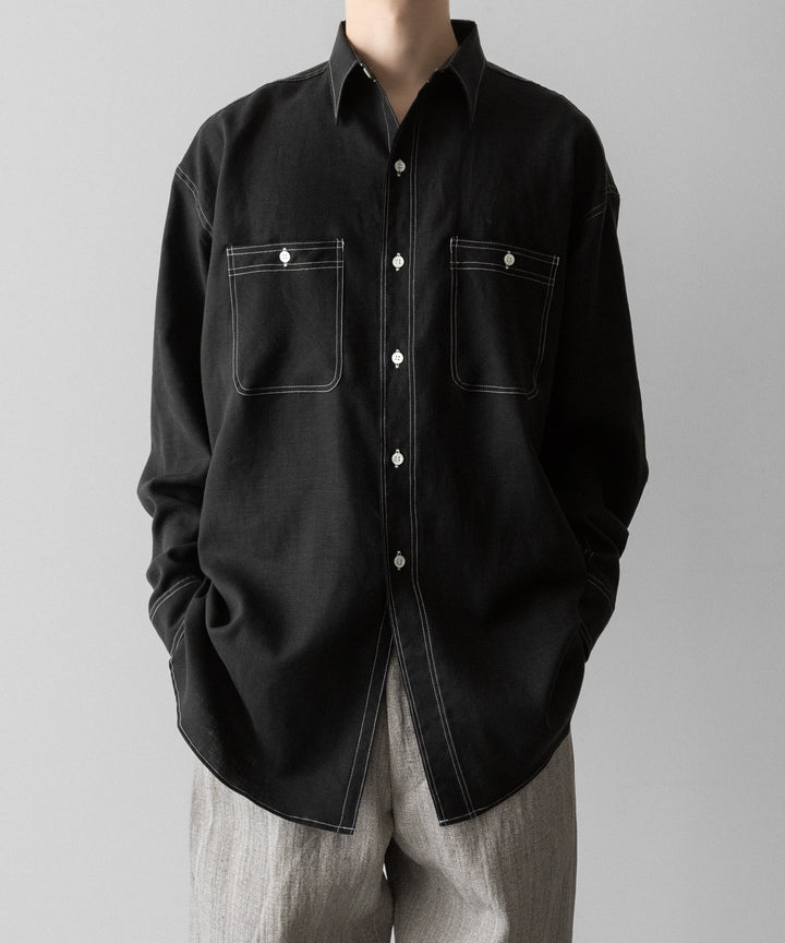 INTÉRIM(インテリム)のHYPER BIG LINEN OXFORD MILITARY WORK SHIRT - BLACK 公式通販サイトsession福岡セレクトショップ