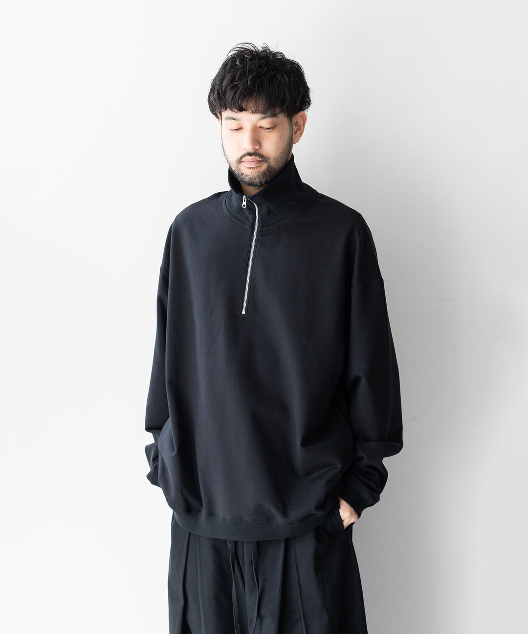 KANEMASA PHIL. カネマサフィル 23AW EXCLUSIVE - 36G SUPER FINE GAUGE HALF ZIP PULLOVER - BLACK sessionセッション福岡セレクトショップ公式通販サイト