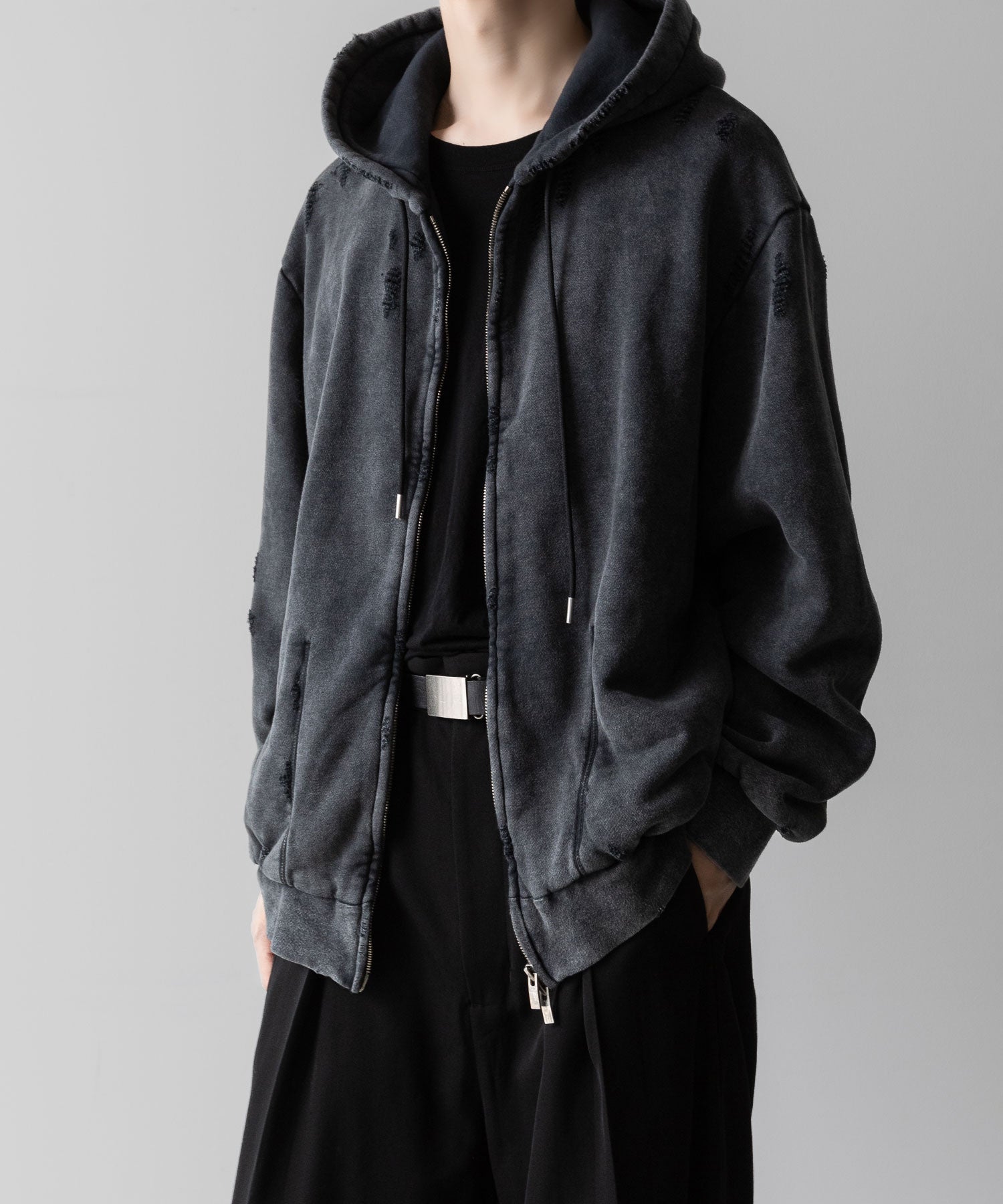 VEIN ヴェインのCO SWEAT DISTRESSED ZIP UP HOODIE - X.BLACKの公式通販サイトsession福岡セレクトショップ