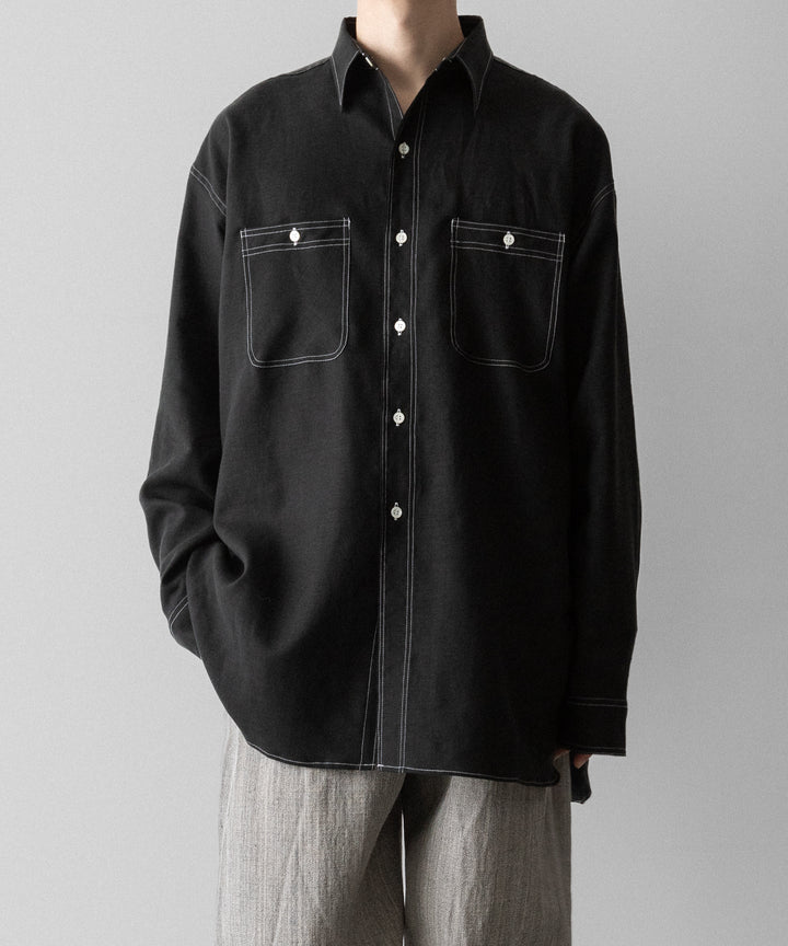 INTÉRIM(インテリム)のHYPER BIG LINEN OXFORD MILITARY WORK SHIRT - BLACK 公式通販サイトsession福岡セレクトショップ
