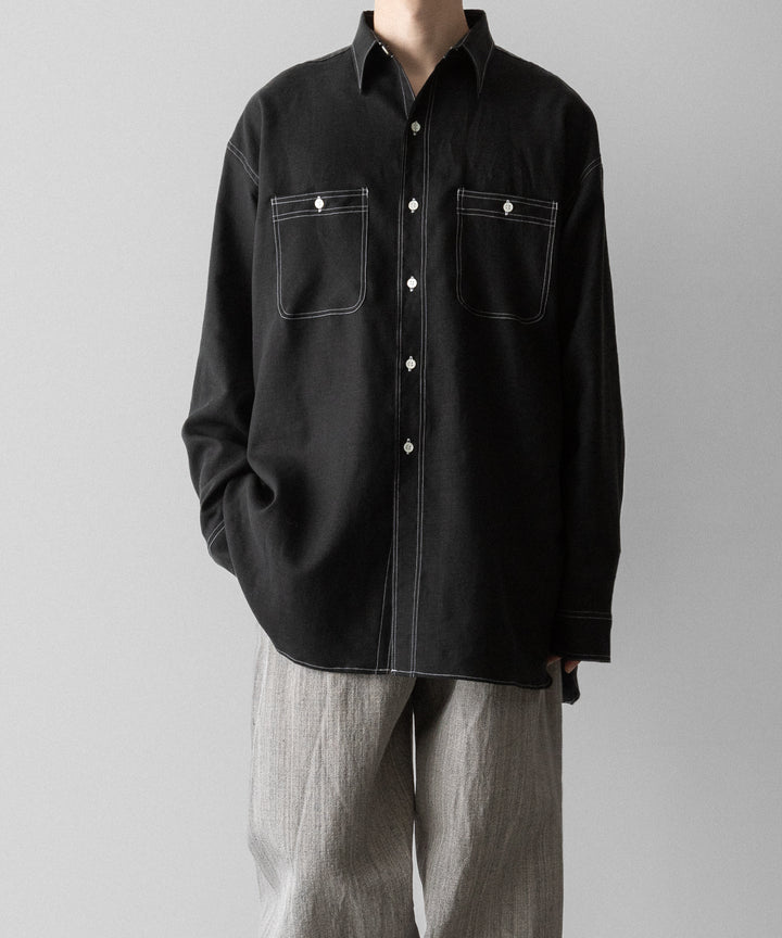 INTÉRIM(インテリム)のHYPER BIG LINEN OXFORD MILITARY WORK SHIRT - BLACK 公式通販サイトsession福岡セレクトショップ