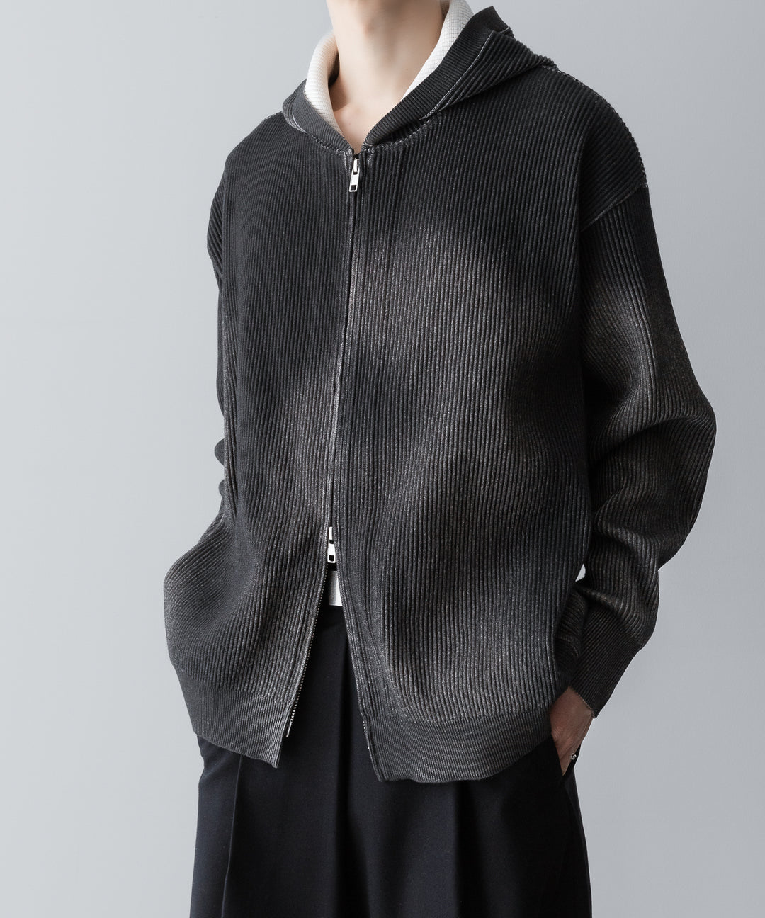 ssstein(シュタイン)のDISCOLORATION RIB KNIT ZIP HOODIE - GREYの公式通販サイトsession福岡セレクトショップ