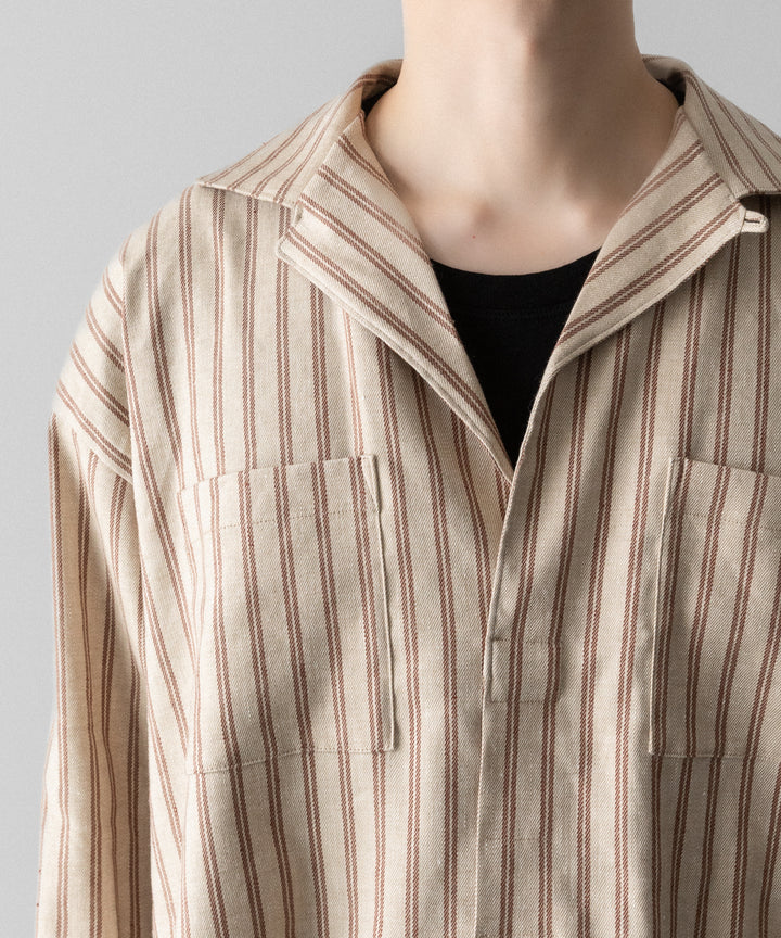 【INTÉRIM】STRIPED LINEN SKIPPER SHIRT - BEIGE STRIPE
