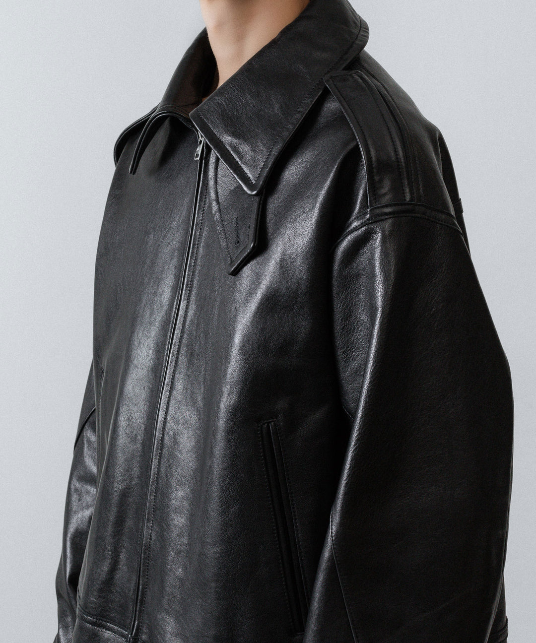 【ANTHEM A】LAMB LEATHER MILITARY BLOUSON - BLACK