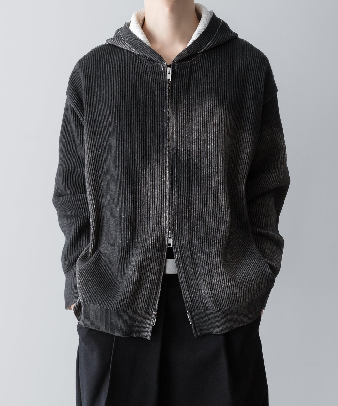 ssstein(シュタイン)のDISCOLORATION RIB KNIT ZIP HOODIE - GREYの公式通販サイトsession福岡セレクトショップ