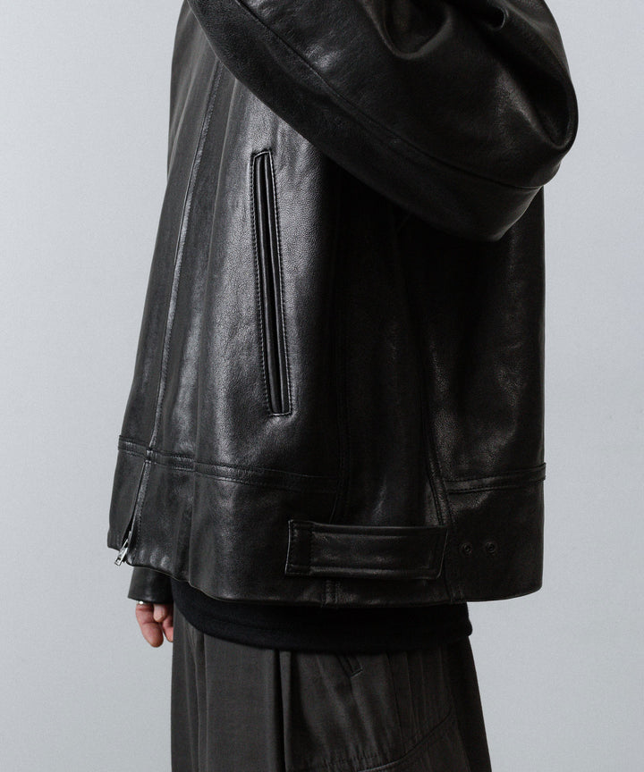 【ANTHEM A】LAMB LEATHER MILITARY BLOUSON - BLACK