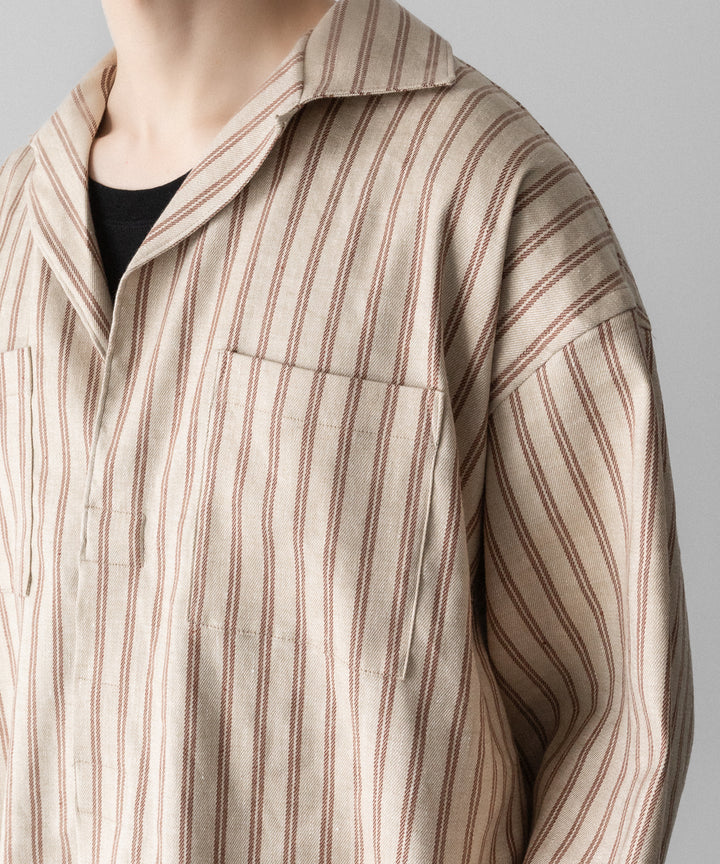 【INTÉRIM】STRIPED LINEN SKIPPER SHIRT - BEIGE STRIPE