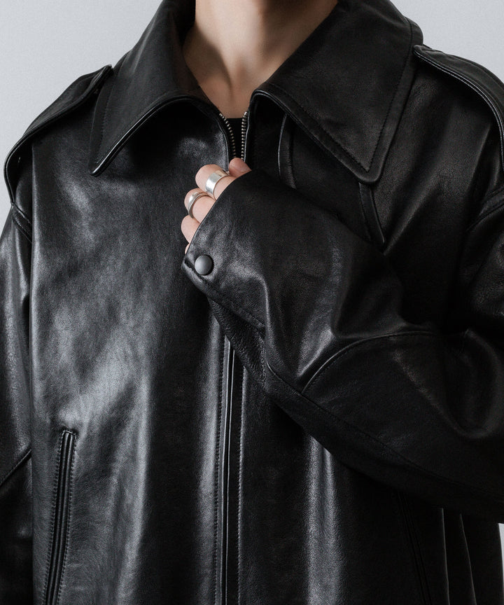【ANTHEM A】LAMB LEATHER MILITARY BLOUSON - BLACK