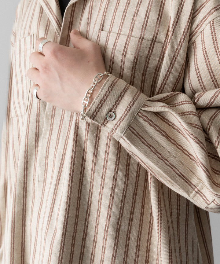 【INTÉRIM】STRIPED LINEN SKIPPER SHIRT - BEIGE STRIPE