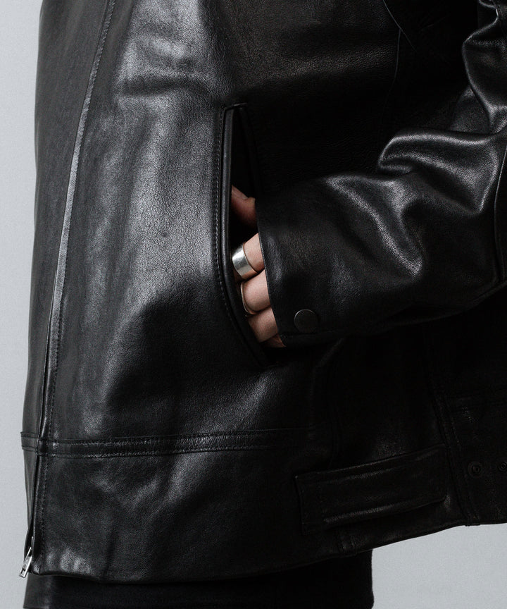 【ANTHEM A】LAMB LEATHER MILITARY BLOUSON - BLACK