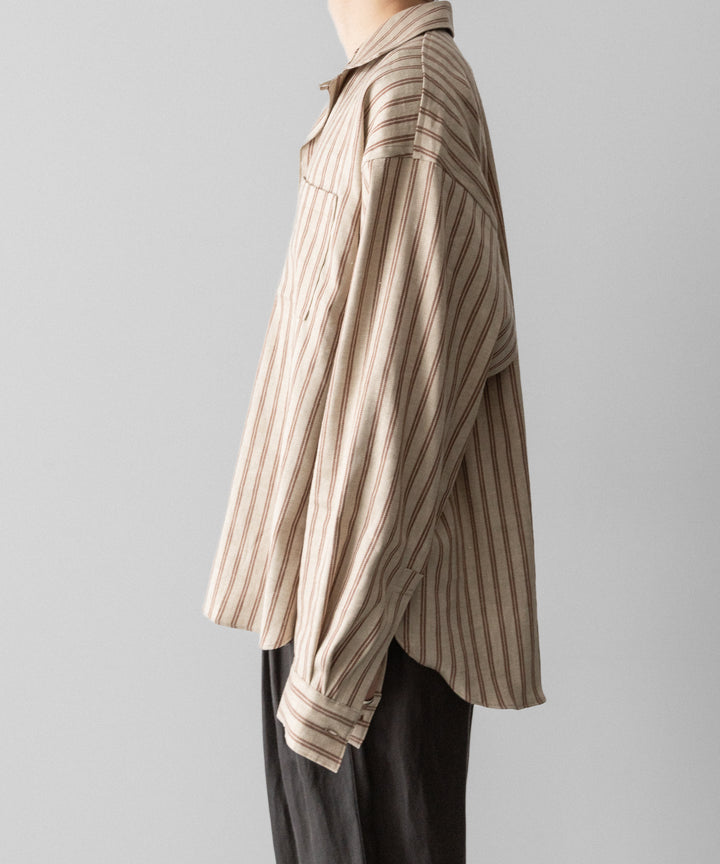 【INTÉRIM】STRIPED LINEN SKIPPER SHIRT - BEIGE STRIPE