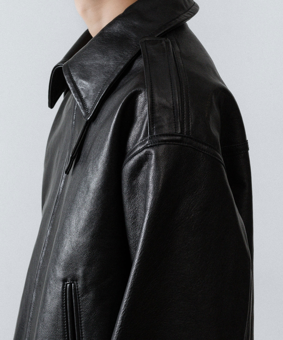 【ANTHEM A】LAMB LEATHER MILITARY BLOUSON - BLACK