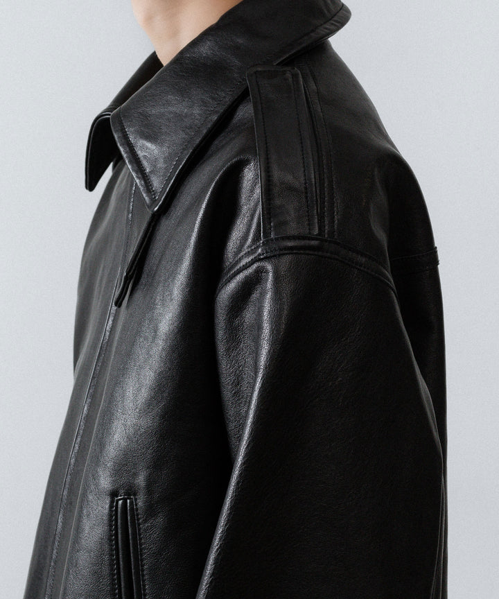 【ANTHEM A】LAMB LEATHER MILITARY BLOUSON - BLACK