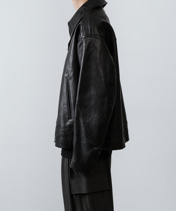 【ANTHEM A】LAMB LEATHER MILITARY BLOUSON - BLACK