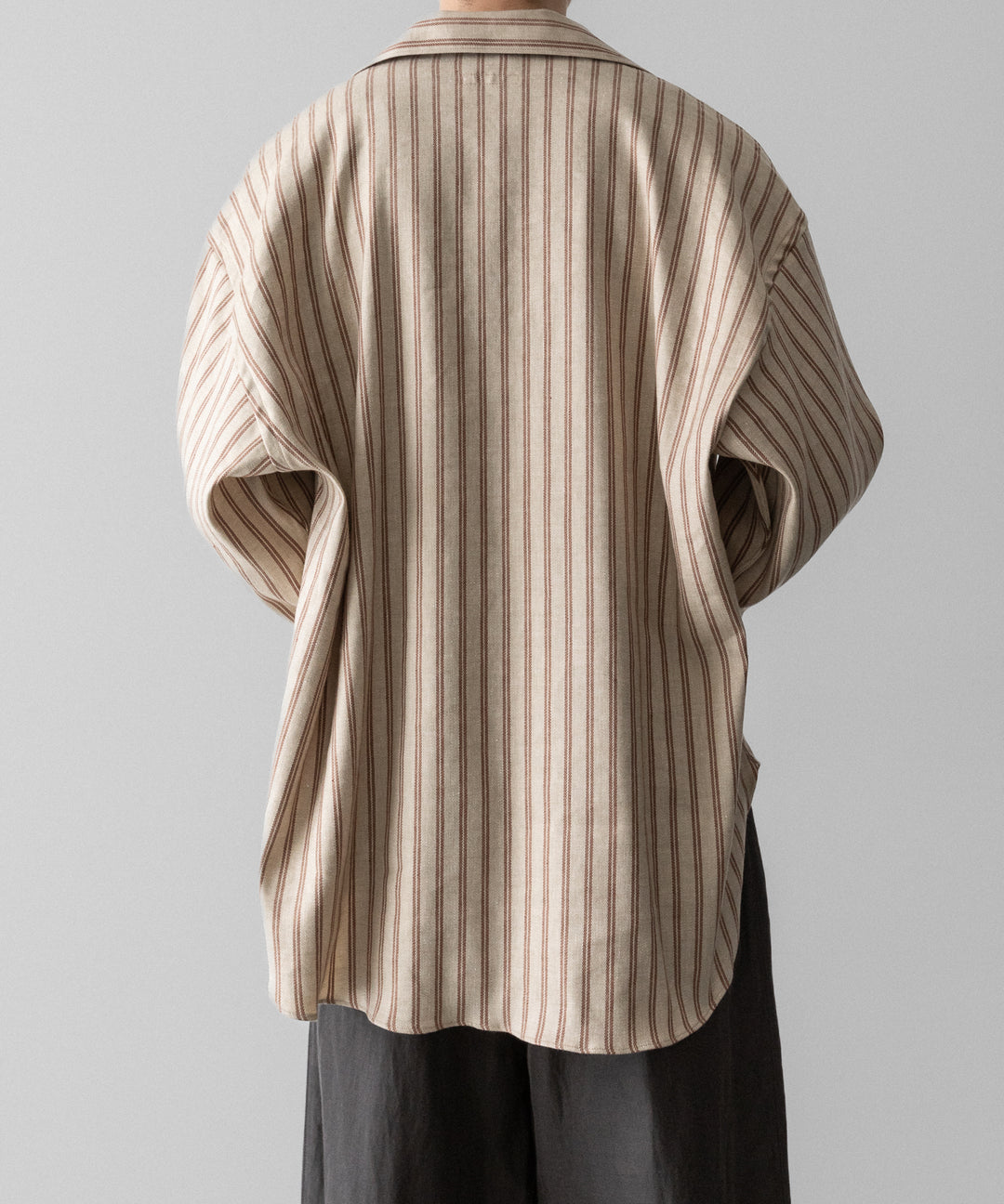 【INTÉRIM】STRIPED LINEN SKIPPER SHIRT - BEIGE STRIPE