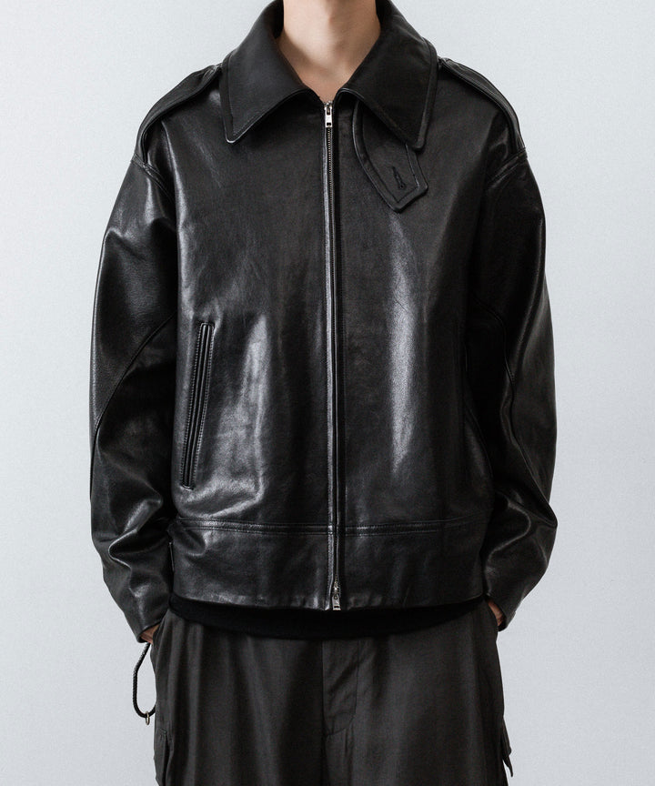 【ANTHEM A】LAMB LEATHER MILITARY BLOUSON - BLACK