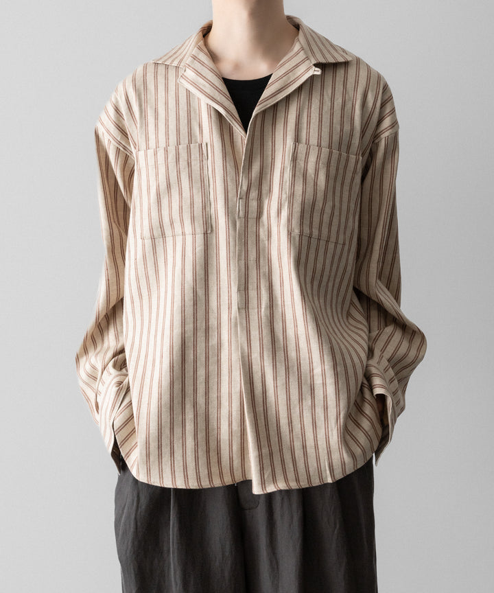 【INTÉRIM】STRIPED LINEN SKIPPER SHIRT - BEIGE STRIPE