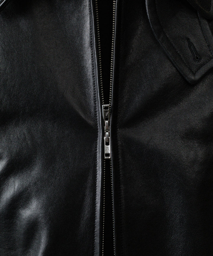 【ANTHEM A】LAMB LEATHER MILITARY BLOUSON - BLACK
