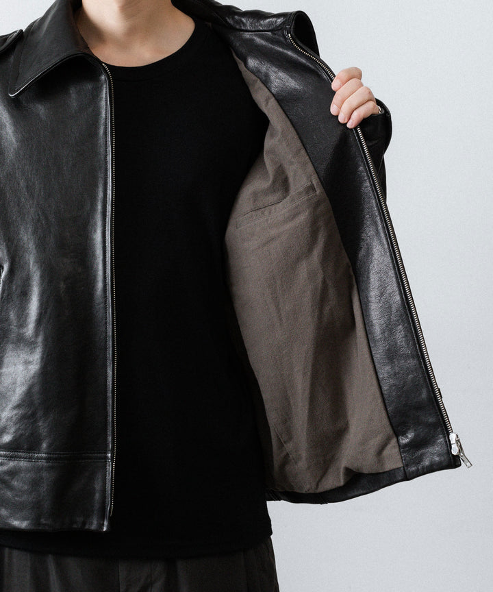 【ANTHEM A】LAMB LEATHER MILITARY BLOUSON - BLACK
