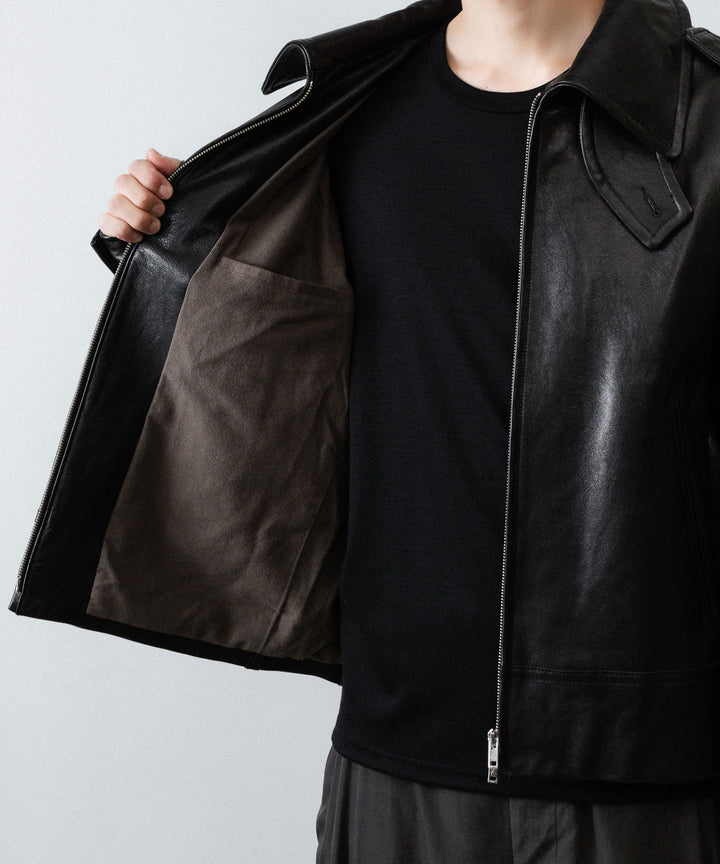 【ANTHEM A】LAMB LEATHER MILITARY BLOUSON - BLACK