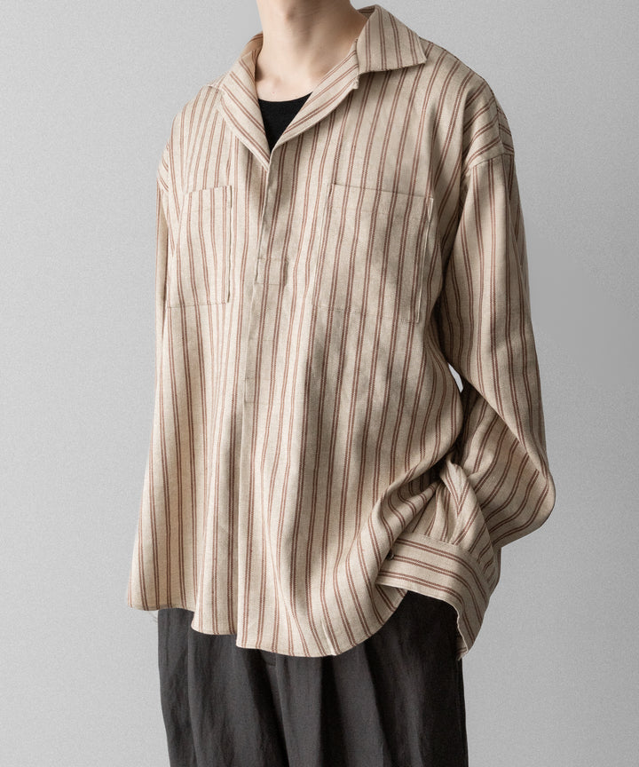 【INTÉRIM】STRIPED LINEN SKIPPER SHIRT - BEIGE STRIPE
