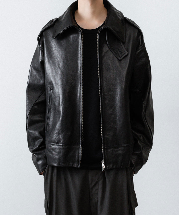 【ANTHEM A】LAMB LEATHER MILITARY BLOUSON - BLACK
