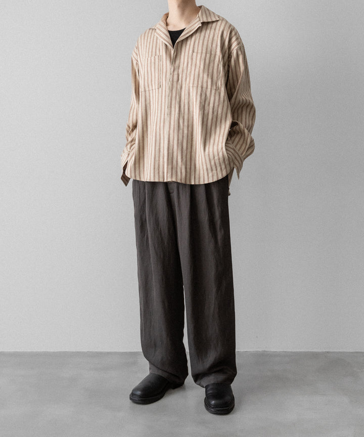 【INTÉRIM】STRIPED LINEN SKIPPER SHIRT - BEIGE STRIPE