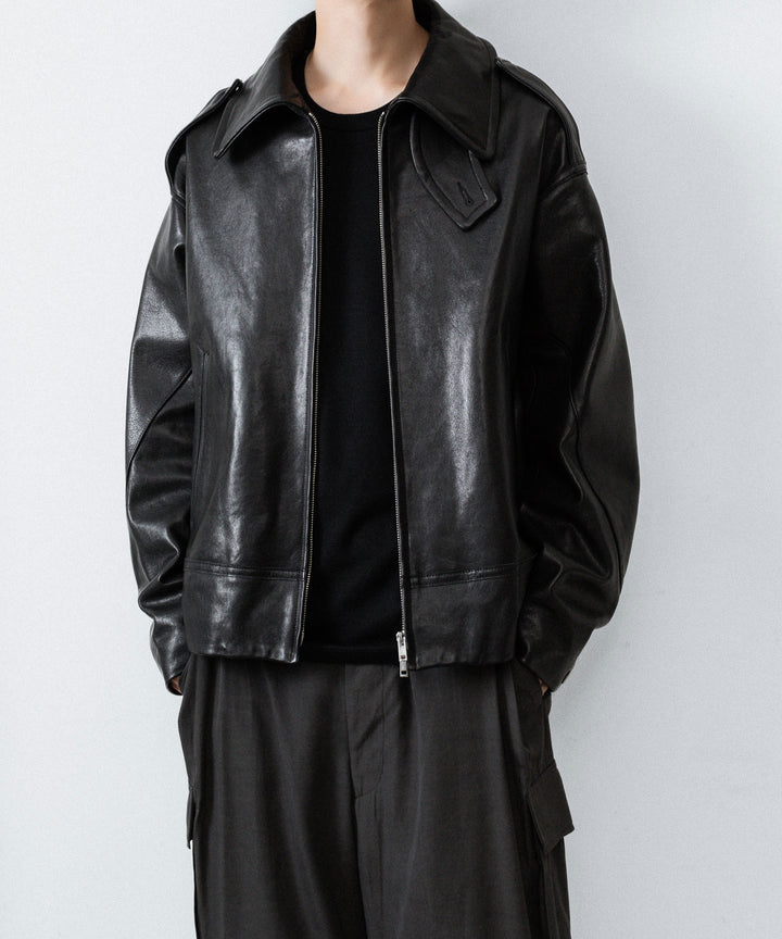 【ANTHEM A】LAMB LEATHER MILITARY BLOUSON - BLACK