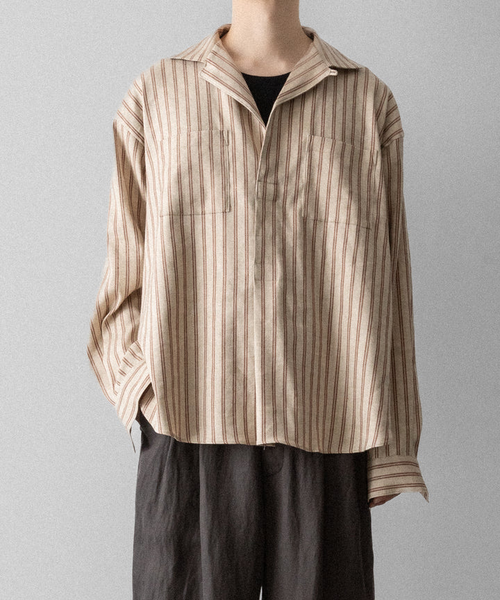 【INTÉRIM】STRIPED LINEN SKIPPER SHIRT - BEIGE STRIPE