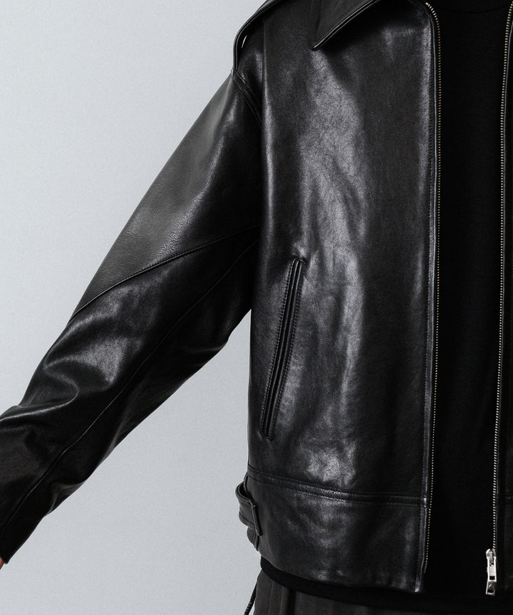 【ANTHEM A】LAMB LEATHER MILITARY BLOUSON - BLACK