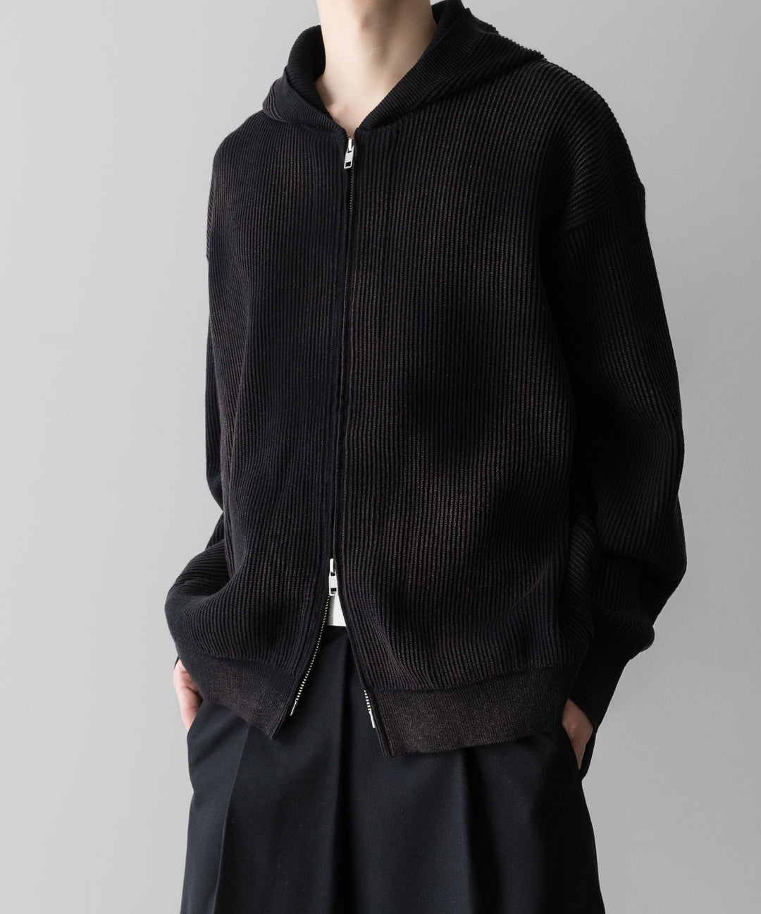 ssstein(シュタイン)のDISCOLORATION RIB KNIT ZIP HOODIE - BLACKの公式通販サイトsession福岡セレクトショップ