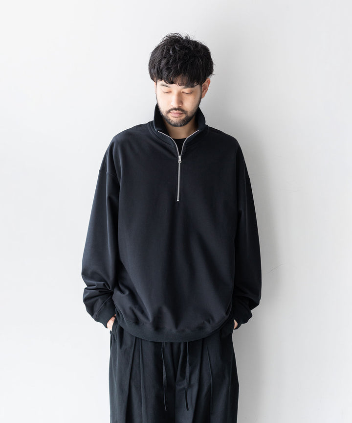 【KANEMASA PHIL.】EXCLUSIVE - 36G SUPER FINE GAUGE HALF ZIP PULLOVER - BLACK