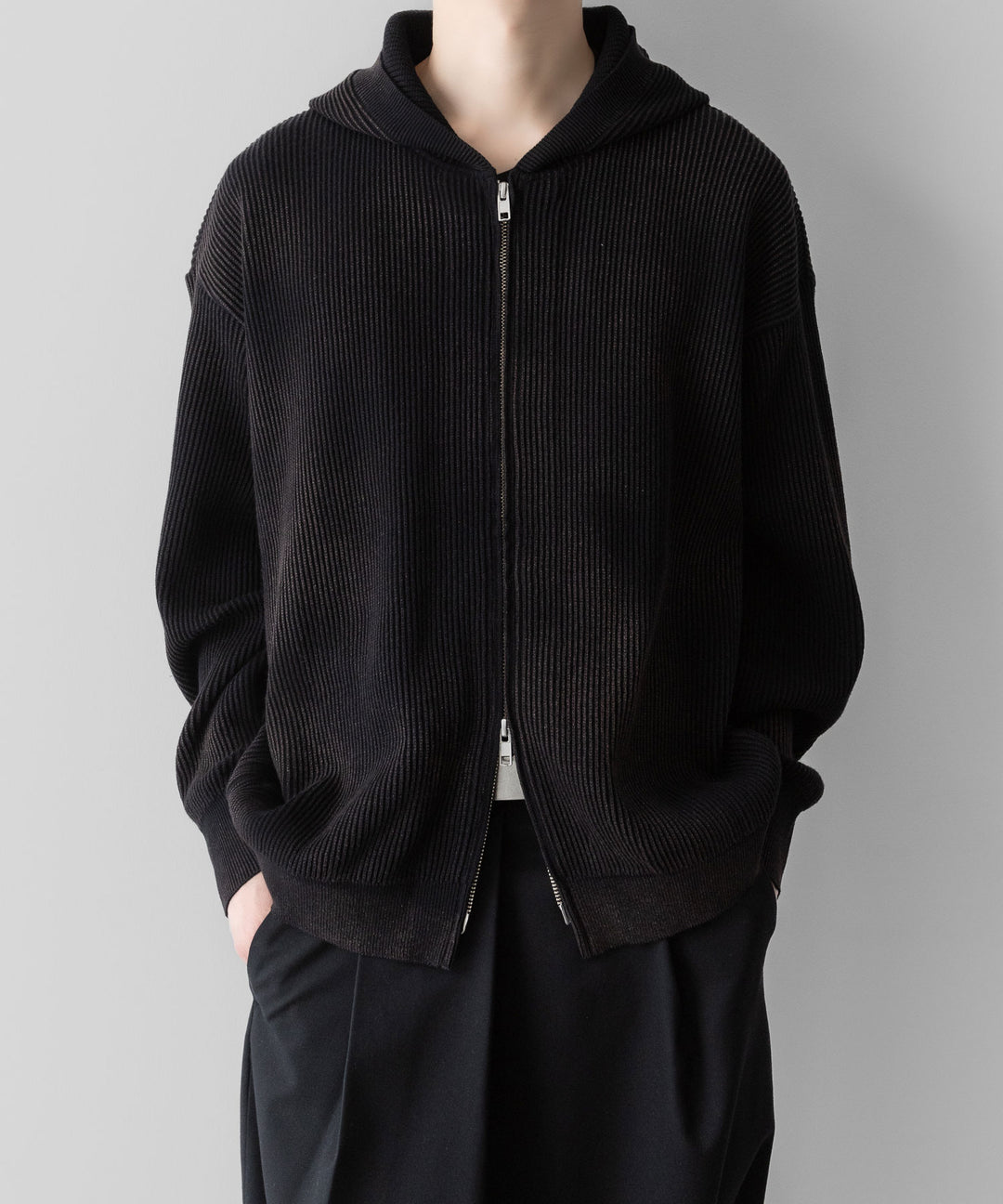 ssstein(シュタイン)のDISCOLORATION RIB KNIT ZIP HOODIE - BLACKの公式通販サイトsession福岡セレクトショップ