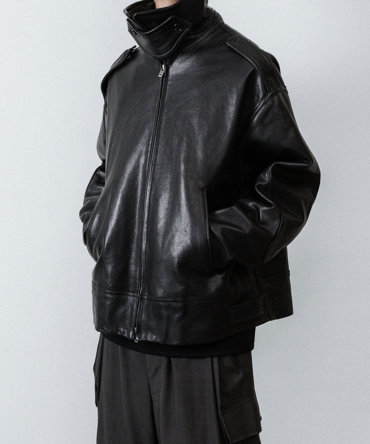 【ANTHEM A】LAMB LEATHER MILITARY BLOUSON - BLACK