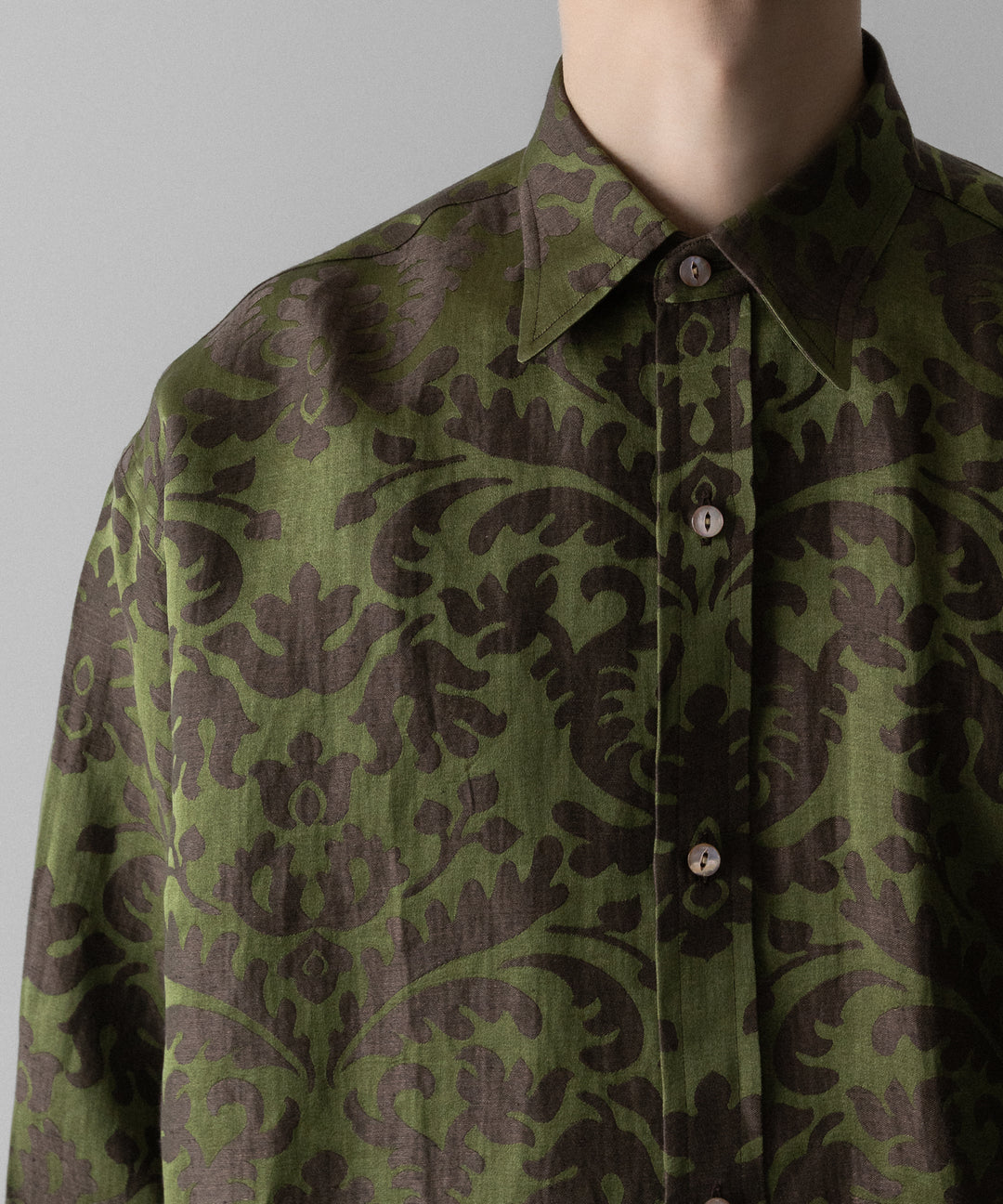 INTÉRIM(インテリム)のHYPER BIG LINEN SILK JACQUARD POCKETLESS DRESS WESTERN SHIRT - CHIVE JQ公式通販サイトsession福岡セレクトショップ