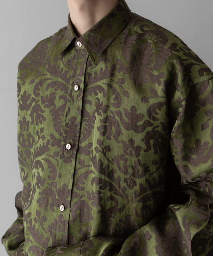 INTÉRIM(インテリム)のHYPER BIG LINEN SILK JACQUARD POCKETLESS DRESS WESTERN SHIRT - CHIVE JQ公式通販サイトsession福岡セレクトショップ