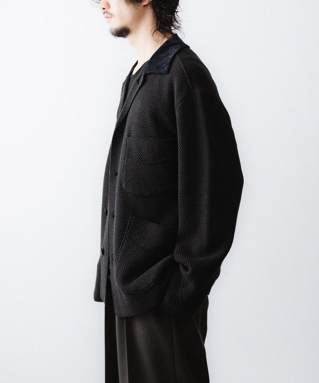 【ANTHEM A】SPARKLE MOSS STITCH KNIT JACKET - CHARCOAL