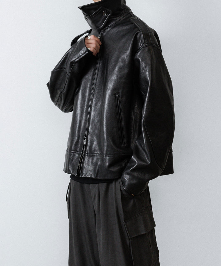 【ANTHEM A】LAMB LEATHER MILITARY BLOUSON - BLACK