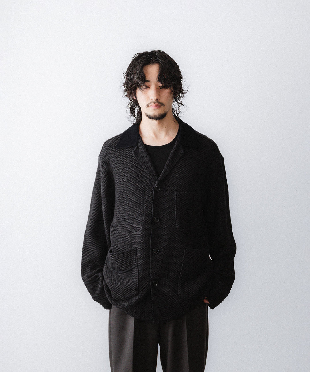 【ANTHEM A】SPARKLE MOSS STITCH KNIT JACKET - CHARCOAL