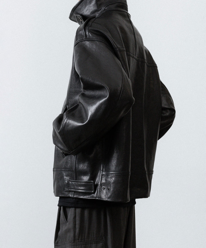 【ANTHEM A】LAMB LEATHER MILITARY BLOUSON - BLACK