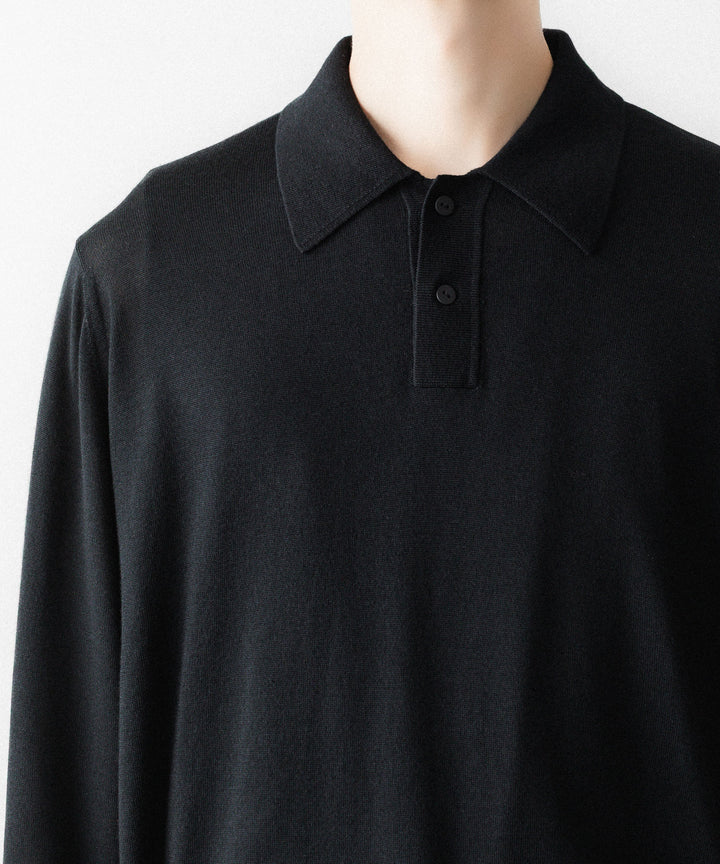 MAYKAM メイカムのSTRUCTURE EYELET L/S POLOのBLACK 公式通販サイトsession福岡セレクトショップ