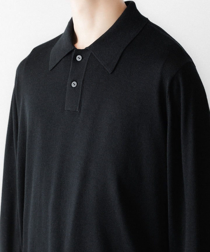 MAYKAM メイカムのSTRUCTURE EYELET L/S POLOのBLACK 公式通販サイトsession福岡セレクトショップ
