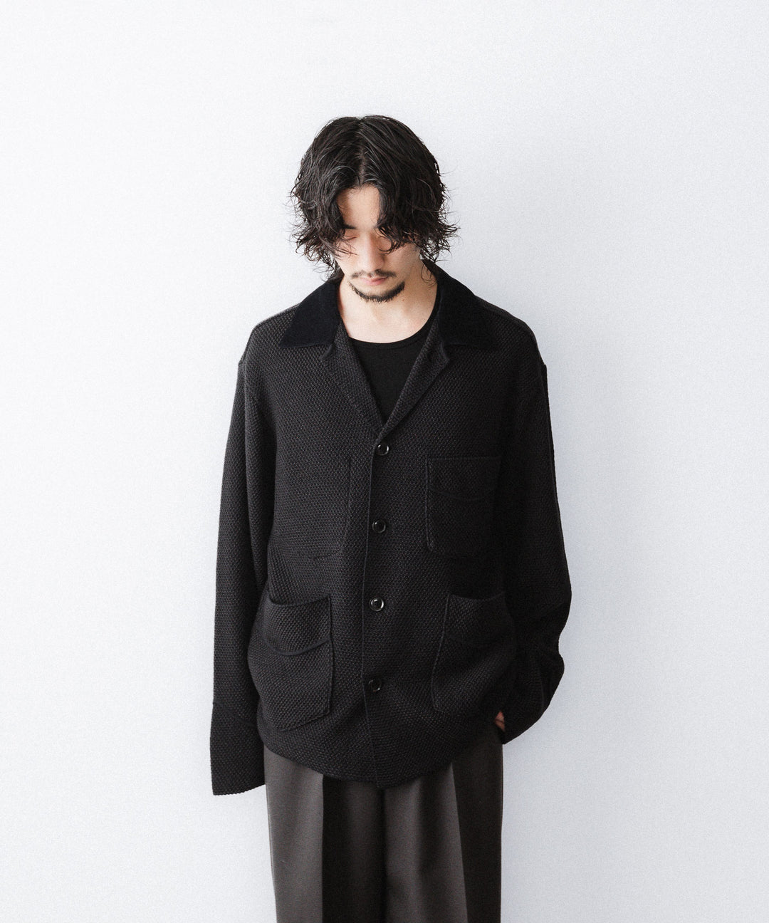 【ANTHEM A】SPARKLE MOSS STITCH KNIT JACKET - CHARCOAL
