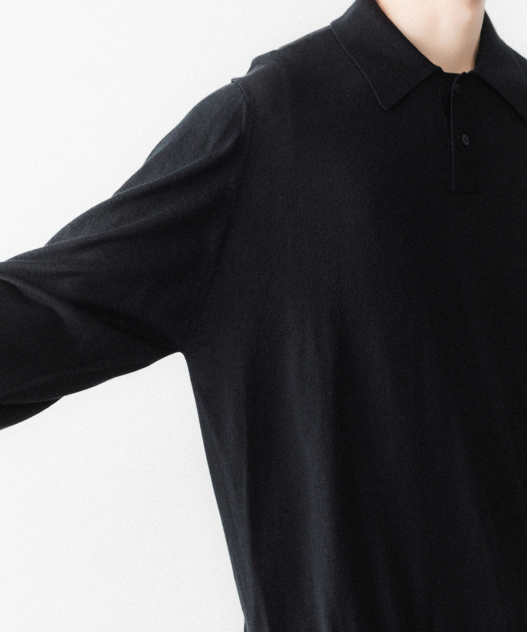 MAYKAM メイカムのSTRUCTURE EYELET L/S POLOのBLACK 公式通販サイトsession福岡セレクトショップ