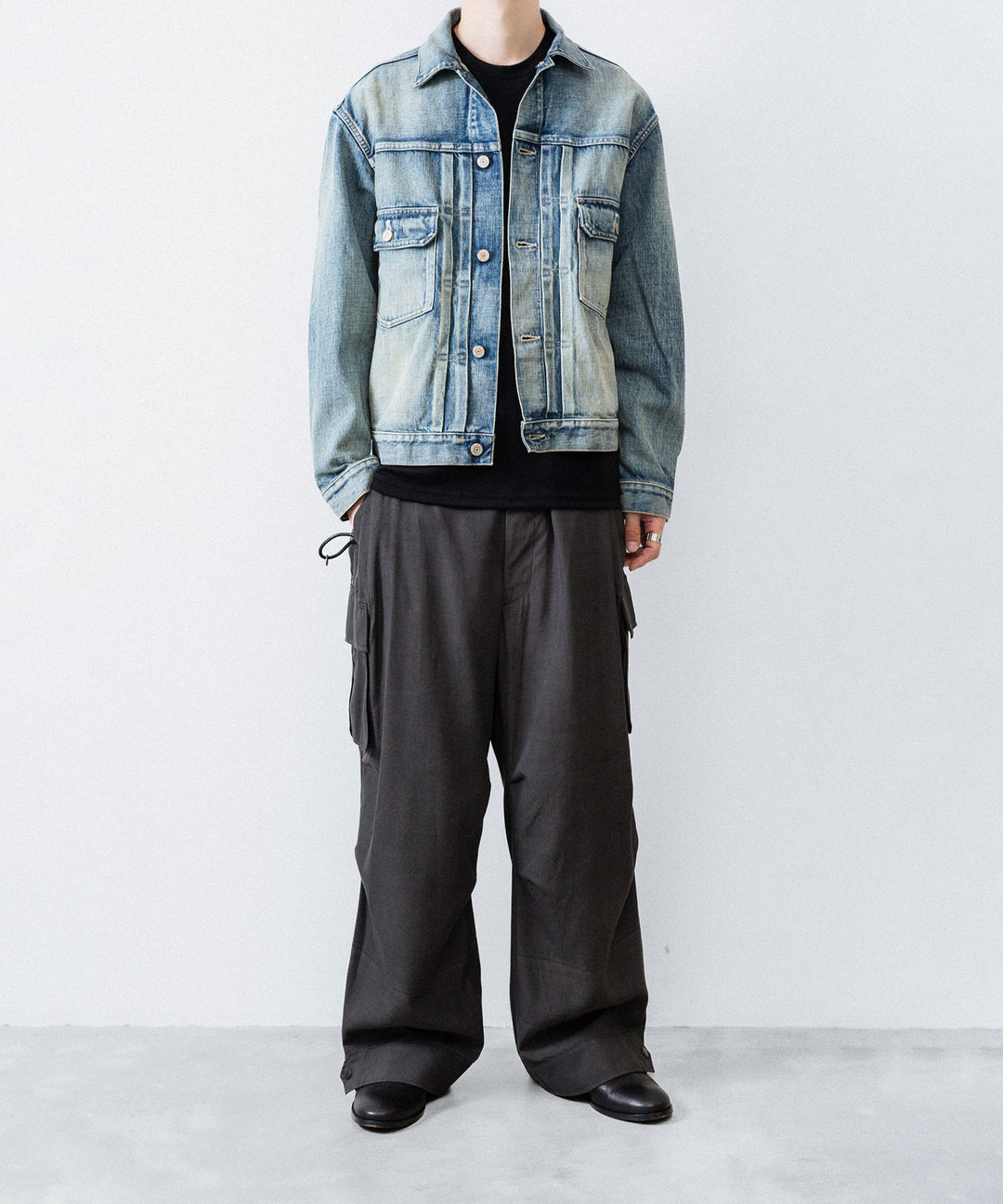 【ANTHEM A】PIGMENT AND DYE NO-BRAINER CARGO PANTS - DUSTY BLACK