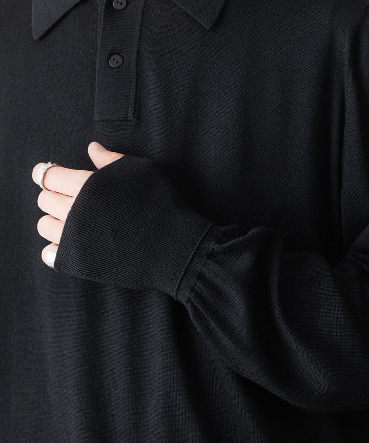 MAYKAM メイカムのSTRUCTURE EYELET L/S POLOのBLACK 公式通販サイトsession福岡セレクトショップ