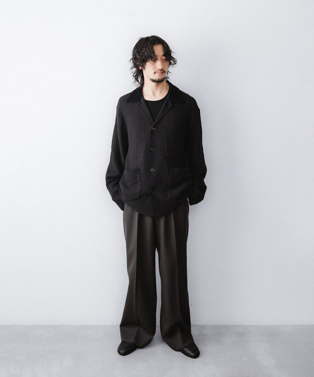 【ANTHEM A】SPARKLE MOSS STITCH KNIT JACKET - CHARCOAL