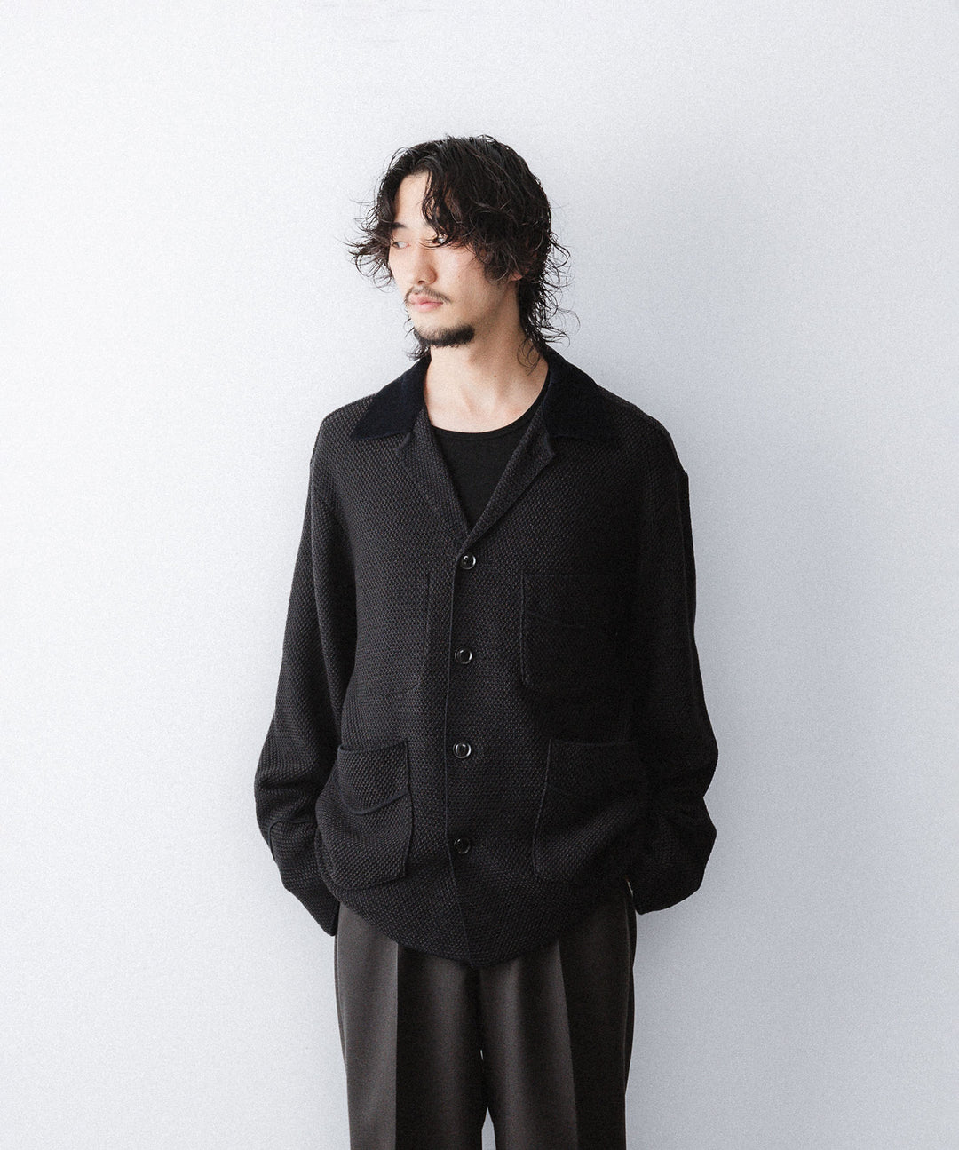 【ANTHEM A】SPARKLE MOSS STITCH KNIT JACKET - CHARCOAL