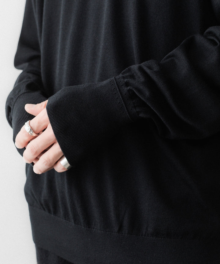 MAYKAM メイカムのSTRUCTURE EYELET L/S POLOのBLACK 公式通販サイトsession福岡セレクトショップ